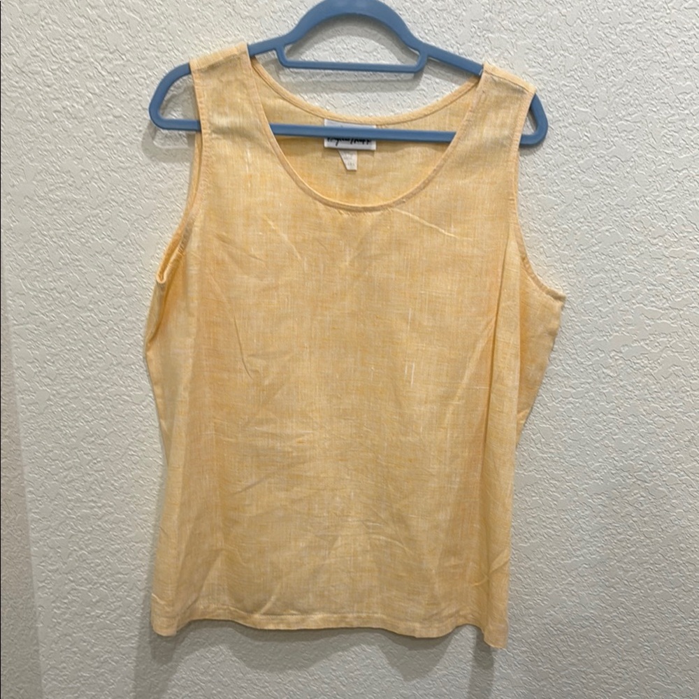 Phyllis Maxx Yellow Linen Tank Top with Rounded Neckline